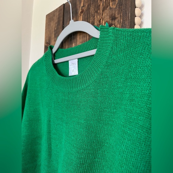 Spring Green Oversized Pullover Cropped Sweater 100% Cotton Women’s Sz M, NWOT - Picture 3 of 11